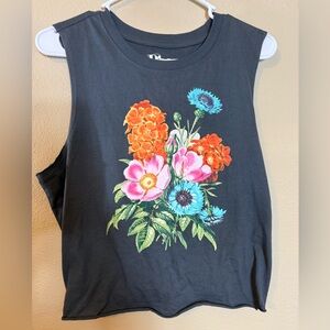 doe floral  Sleeveless crop Top - Black size small